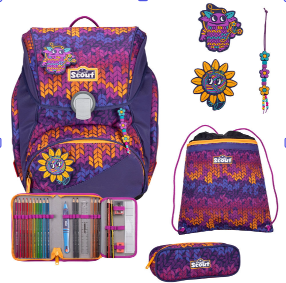 Kit completo de Schulranzen com mochila, lancheira e acessórios.